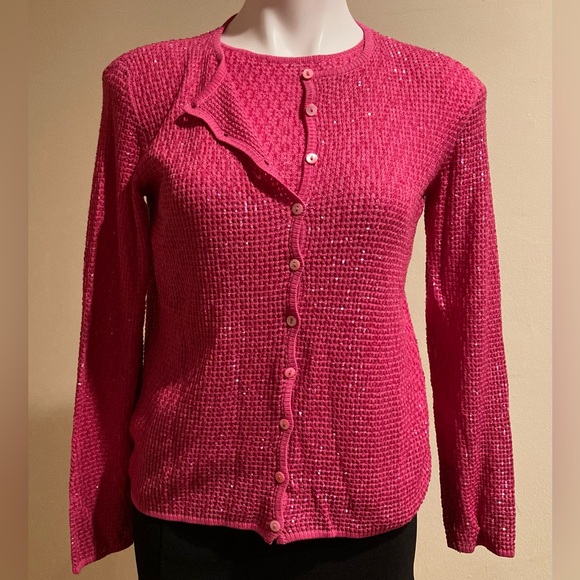 OSCAR DE LA RENTA Silk Pink Shimmer 2 Piece Sweater Set Sz. M